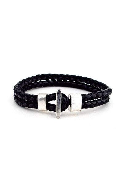 Solfera Men's Black Braided Leather Bracelet Bt083