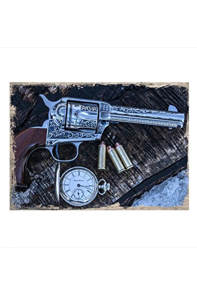 Cakatablo 25cmX35cm Ahşap Tablo Revolver Silah