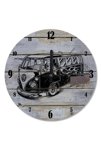Generic Brand Ceas de perete din lemn Vosvos Minibus, alb-negru, cu diametrul...