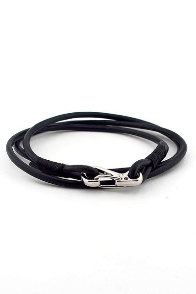 Solfera Men's Three-Row Wrapped Metal Hook Black Original Leather Bracelet Bt360