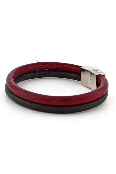 Solfera Men's Double Row Claret Red Khaki Leather Bracelet Bt207