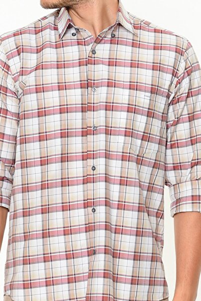 Varetta Чоловіча бежева картата класична сорочка з кишенями та довгими рукавами