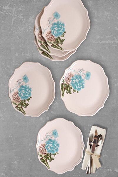 Keramika Turkuaz Gül Servis Tabağı 26 Cm 6 Adet