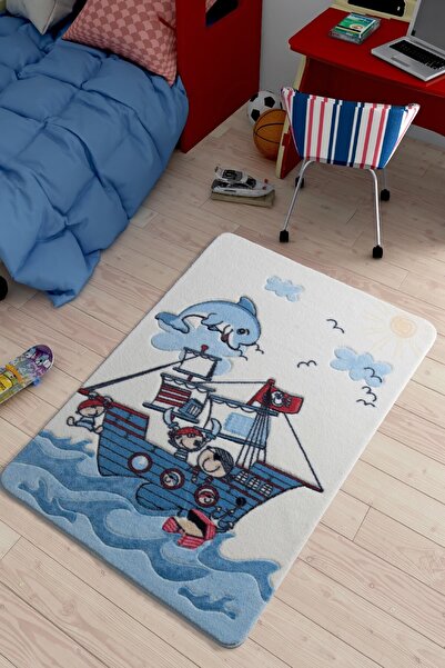 Confetti Smiley Dolphin Oymalı Çocuk Halısı Mavi - 100x150 cm