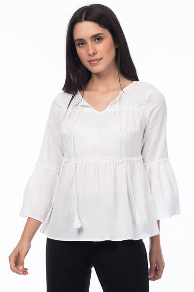 Pitti Women's White Collar Lace Blouse 10159
