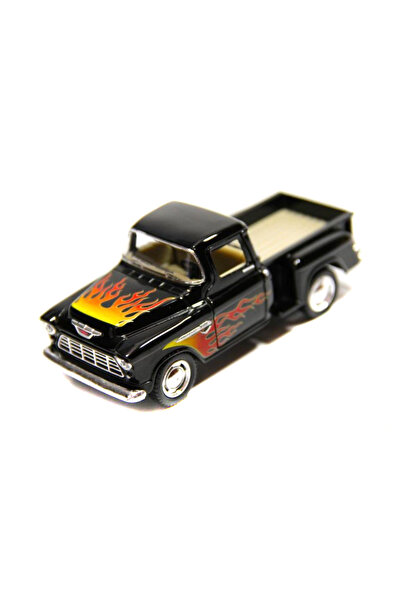 Kinsmart Siyah Ateş Desenli 1955 Chevy Stepside 1:32 Çek-Bırak Pickup /