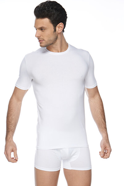 Sevim Men's White Crew Neck Modal T-Shirt 9021