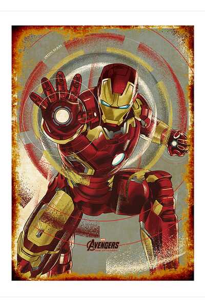 Cakatablo 35cmX50cm Ahşap Tablo Retro Demir Adam Posteri Iron Man