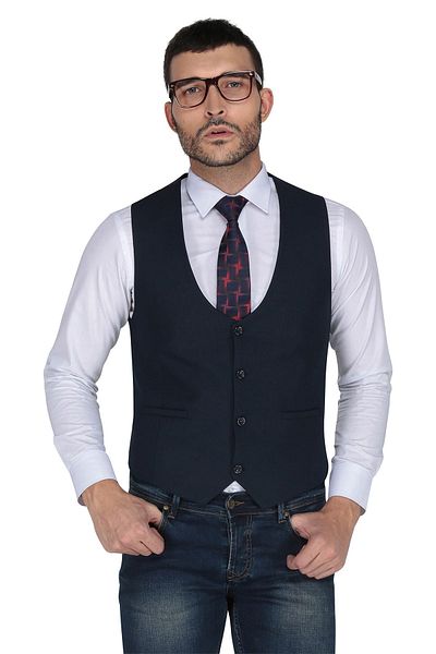 Buenza Men's Vest 120's Navy Blue Slim Fit - 3W3M2936O166