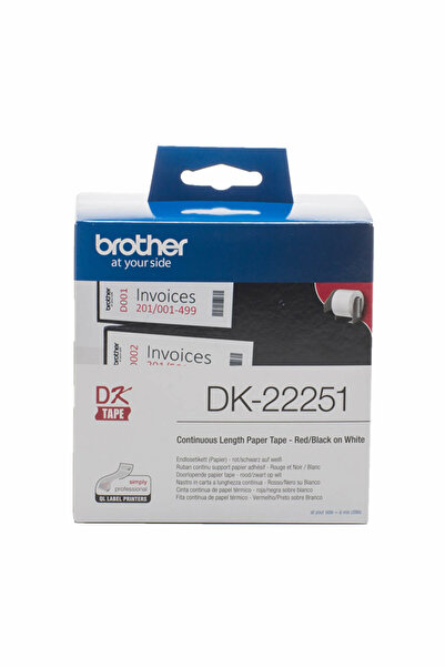 Brother P-TOUCH DK-22251 DK 62MM X 15M BEYAZ ÜZERİ SİYAH KIRMIZI ETİKET