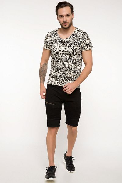 DeFacto Men's Printed Extra Slim Fit V-Neck T-shirt I1623AZ.18SM.BK27