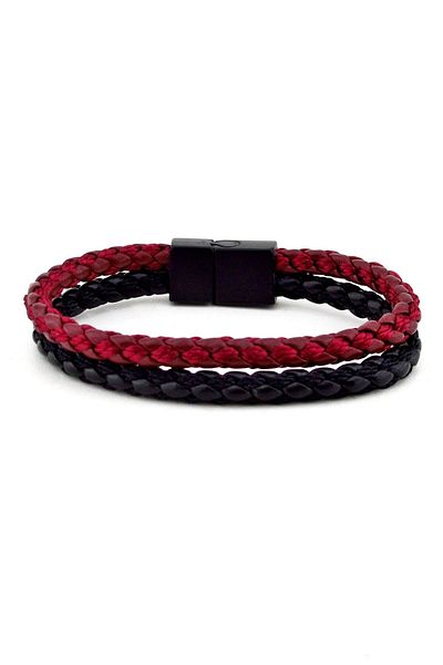 Solfera Men's Red Black Special Leather Bracelet Bt177