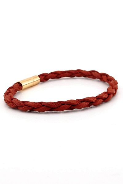 Solfera Men's Hand Knitted Genuine Leather Yellow Metal Clip Bracelet Bt503