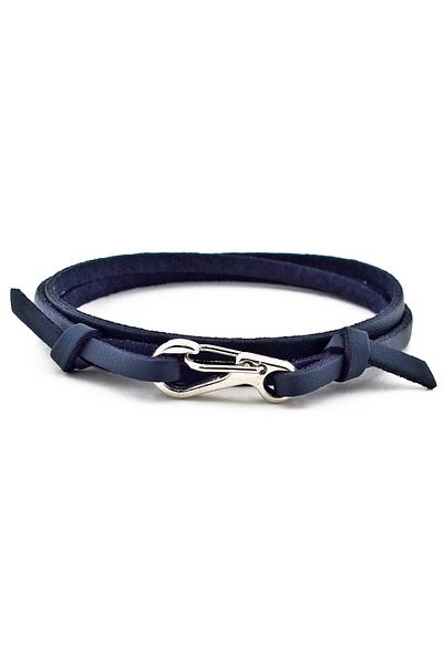 Solfera Men's Black Metal Hook Three Rows Navy Blue Leather Bracelet BT358