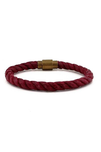 Solfera Men's Burgundy Rope Bronze Metal Magnetic Clip Bracelet Bt387