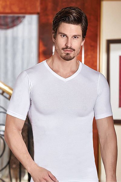 Berrak Tricou alb cu decolteu în V pentru bărbați B1027