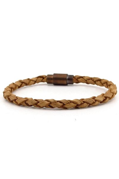 Solfera Men's Hair Braid Original Leather Magnetic Clip Tan Bracelet Bt505