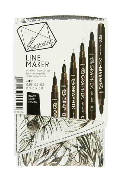 Derwent Graphik Line Maker Technical Drawing and Graphic Pen Set of 6 BLACK