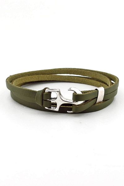 Solfera Men's Double Sira Wrap Khaki Green Leather Sailor Bracelet Bt375