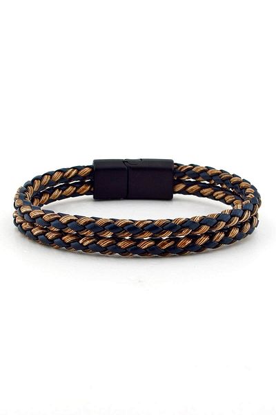 Solfera Men's Navy Blue Brown Braided Black Magnet Bracelet BT366