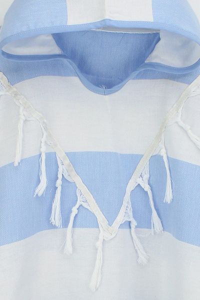 Bedinn Peshtemal Poncho Marine Blue White