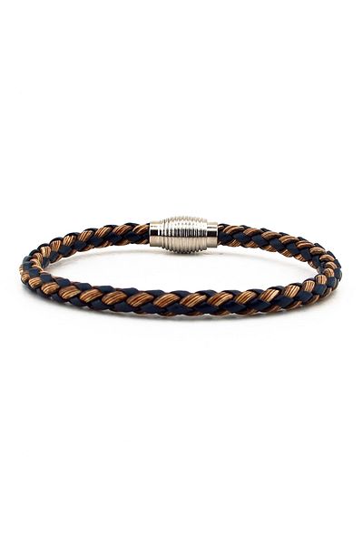 Solfera Men's Navy Blue Brown Knitted Magnet Bracelet BT369