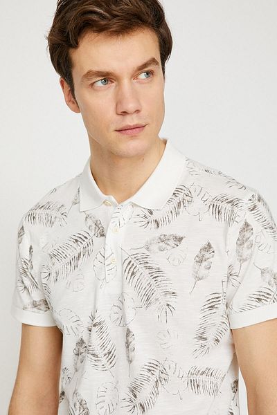 Koton Men's Ecru Patterned T-Shirt 8YAM11571LK