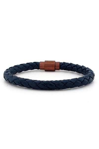 Solfera Men's Navy Blue Leather Copper Clip Bracelet BT250