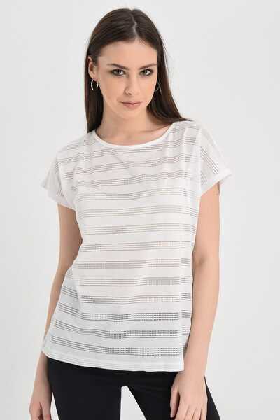 Hanna's by Hanna Darsa تيشيرت نسائي أساسي أبيض بأكمام قصيرة Hn1395