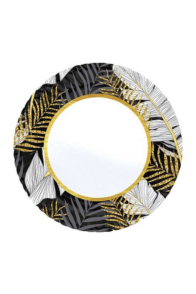 Kazanabil Set of 8 Gold Glitter Leaves Cardboard Plate Black
