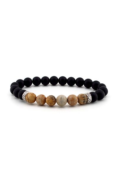 Solfera Men's Matte Black Onyx Jasper Stone Bracelet B552