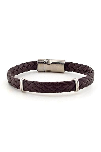 Solfera Men's Brown Leather Magnetized Metal Bracelet BT320
