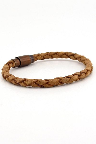 Solfera Men's Hair Braid Original Leather Magnetic Clip Tan Bracelet Bt505