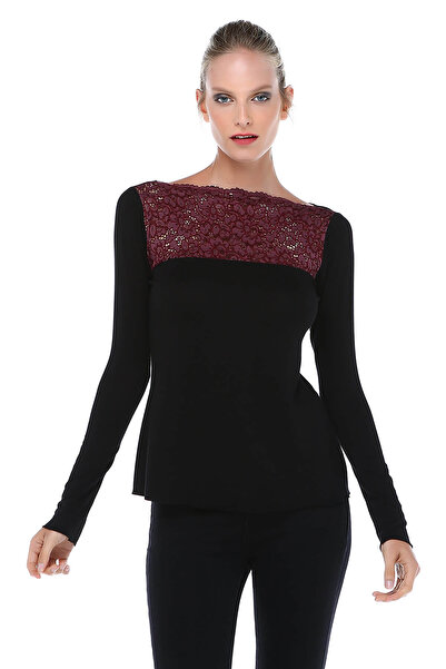 Quincey Women's Black Lace Robe Blouse BD2405