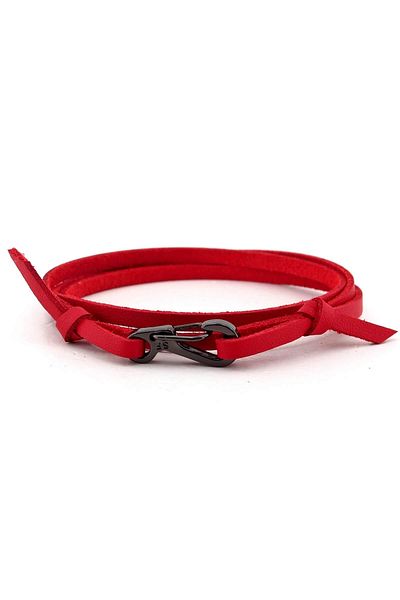 Solfera Men's Metal Hook Three Sira Wrap Red Leather Bracelet Bt487