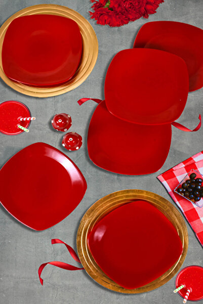 Keramika 6 Adet 27 Cm Kırmızı Köşem Servis Tabağı PT001027F504A0000000ASD400