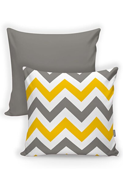 Realhomes Gri Sarı Zigzag Desenli 2'li Kırlent Kılıfı Seti