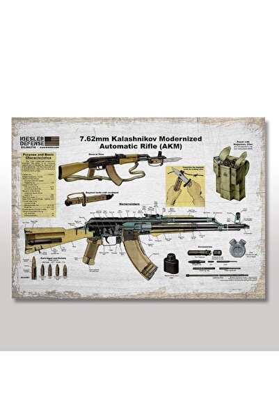 Cakatablo 25cmX35cm Ahşap Tablo Ak-47 kalaşnikof Poster