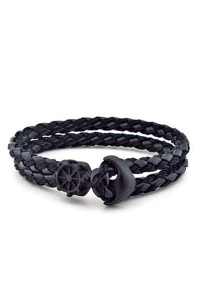 Solfera Men's Black Metal Anchor Rudder Leather Bracelet BT262