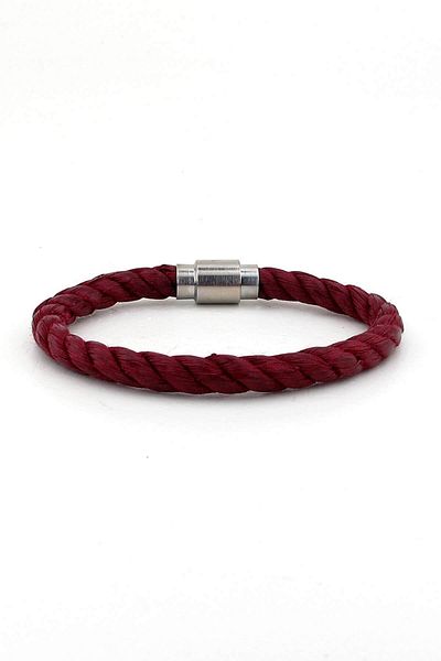 Solfera Men's Burgundy Rope Silver Color Magnetic Clip Bracelet Bt386