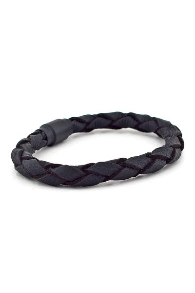 Solfera Men's Thick Black Genuine Leather Black Clip Bracelet BT516
