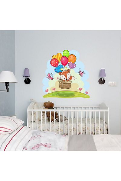 Tilki Dünyası Autocolant de perete pentru cameră pentru copii Concept Fox and Balloons WALLST0011