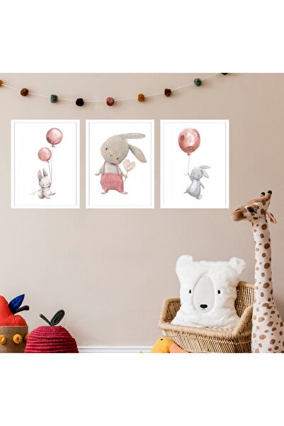 Ya&mu Tablosetleri 3 Adet 33 X 45 Cm Büyük Boy Ahşap Çerçeveli Bebek, Çocuk Odası Tablo Seti