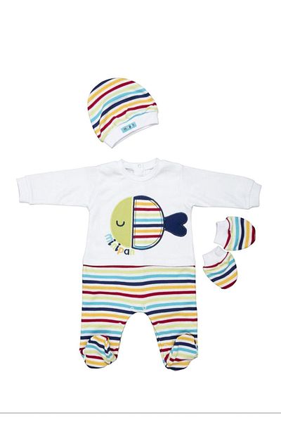 Bebepan 1694 Mr. Fish 3-Piece Baby Boy Jumpsuit - Ringel Detailed, 0 Months