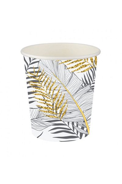 Kazanabil 8 Pack Gold Glitter Leaves Paper Cup White