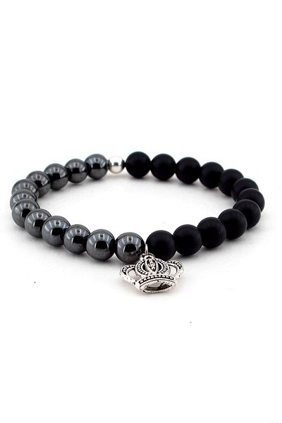Solfera Men's King Crown Hematite Onyx Stone Bracelet B617