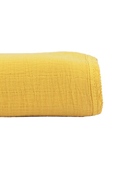 Cigit Lacy Single Layer Muslin Blanket 100x100 cm Mustard Yellow/