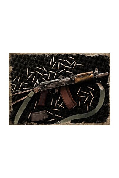 Cakatablo 50cmX70cm Ahşap Tablo Kalaşnikof ve Mermileri