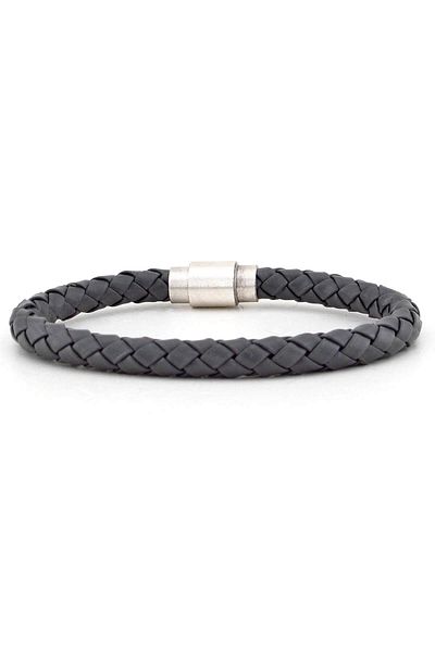 Solfera Men's Gray Leather Bracelet with Metal Magnet Bt058