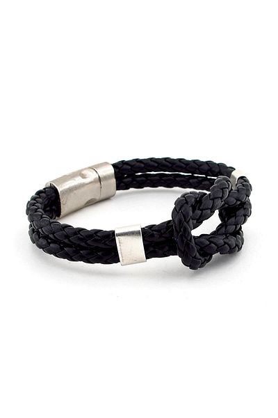 Solfera Men's Alaçati Knotted Black Leather Bracelet BT455